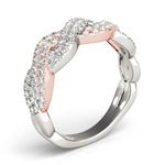 white gold and rose gold braided diamond wedding band 