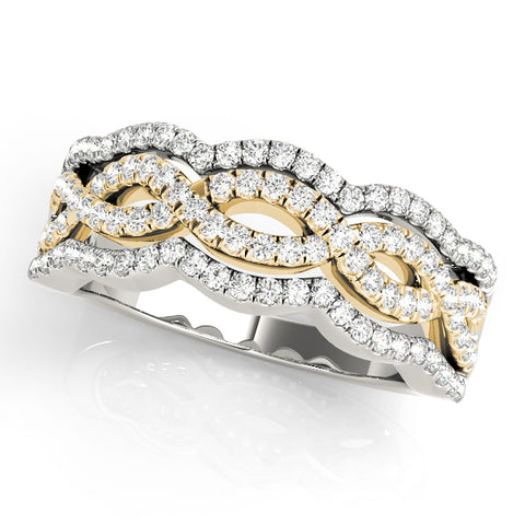 white gold and yellow gold wavy fashion diamond wedding band