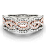 white gold and rose gold braided diamond fashion ring