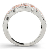 white gold and rose gold braided diamond fashion ring
