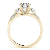yellow gold three stone diamond accented engagement ring 