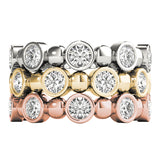 white gold yellow gold and rose gold stackable diamond rings