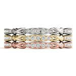 white gold yellow gold rose gold knotted diamond stackable rings