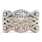 white gold yellow gold and rose gold crossover diamond stackable rings