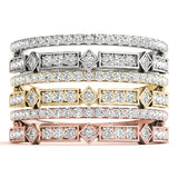 white gold yellow gold and rose gold double row diamond stackable rings