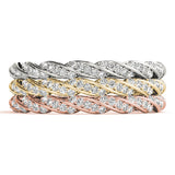 white gold yellow gold and rose gold twisted diamond stackable rings