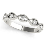 white gold crossover milgrain diamond stackable ring
