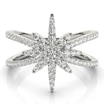 white gold starburst diamond fashion ring