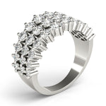 white gold graduated three row diamond ring