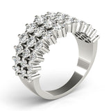 white gold graduated three row diamond ring