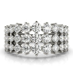 white gold graduated three row diamond ring