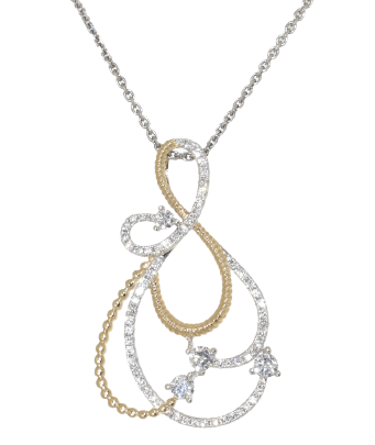 white gold and yellow gold diamond swirl pendant