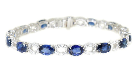 white gold blue sapphire and diamond tennis bracelet