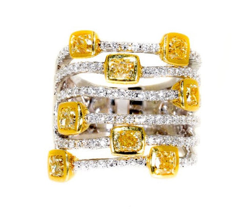 white gold multi row yellow diamond ring