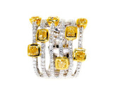 white gold multi row yellow diamond ring