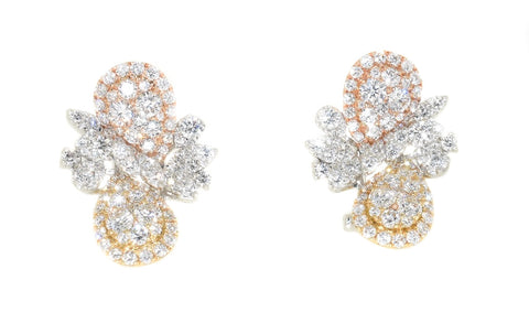 white gold yellow gold and rose gold diamond fashion earrings