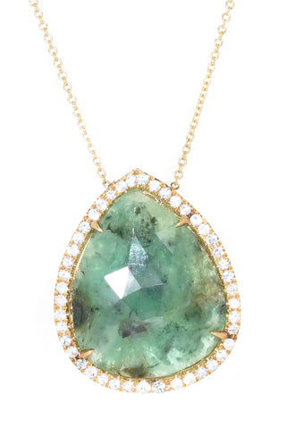 yellow gold emerald slice and white sapphire pendant