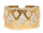 yellow gold and white gold diamond cuff bracelet