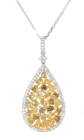 white gold and yellow gold yellow diamond drop pendant