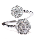 14kt white gold diamond floral bypass ring