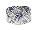 blue sapphire and diamond floral ring