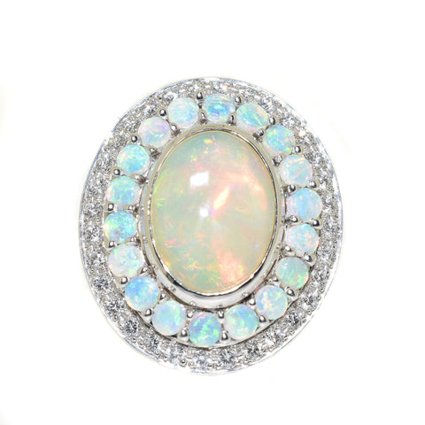 18kt white gold opal and diamond cocktail ring