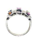 14kt white gold fashion ring with diamonds, pink sapphires, yellow sapphires, blue sapphires, green sapphires