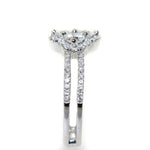 14kt white gold diamond cluster fashion ring with halo and split shank
