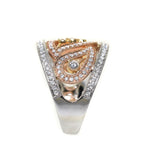 18kt tri color vintage style diamond swirl ring with yellow gold, white gold, rose gold