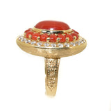 18kt yellow gold natural coral and diamond cocktail ring