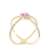 14kt yellow gold pink sapphire and diamond fashion x ring