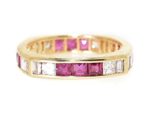 Ruby & Diamond Sqaure Eternity Ring
