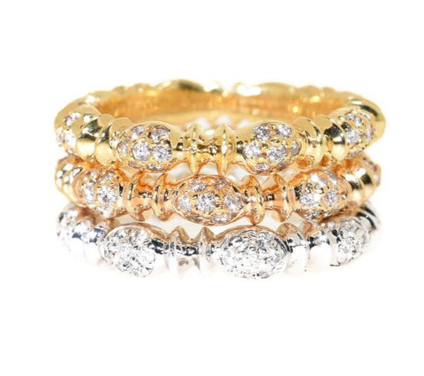 18kt Tri-Color Stackable Diamond Eternity Ring Set