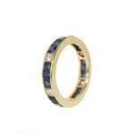 yellow gold blue sapphire and diamond eternity ring