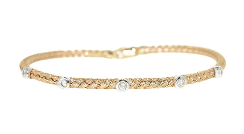 Yellow Gold Woven Stackable Diamond Bracelet