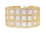 yellow gold mother of pearl and diamond cuff bracelet