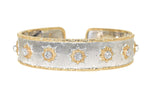two tone hand engraved Florentine style cuff bracelet with diamonds