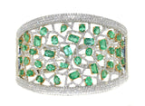 white gold and yellow gold diamond and emerald cuff bracelet