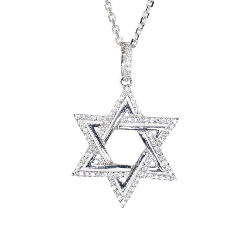 white gold diamond star of David pendant