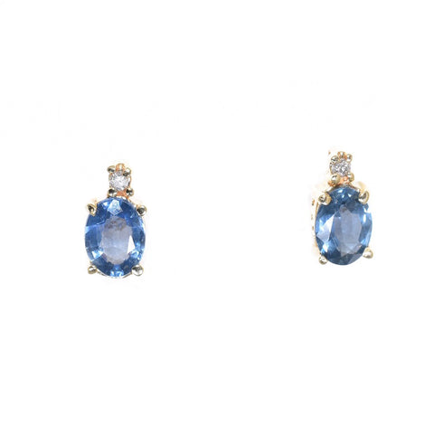 yellow gold blue sapphire and diamond stud earrings