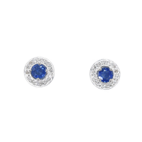 white gold blue sapphire and diamond stud earrings