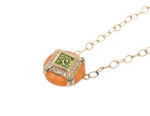 yellow gold orange enamel pendant with peridot and diamonds