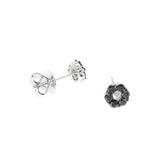white gold black and white diamond flower stud earrings