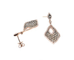 rose gold drop earrings with champagne diamonds and white diamonds