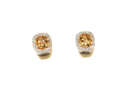 yellow gold citrine and diamond huggie earrings
