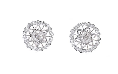 white gold floral design diamond stud earrings