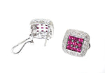 white gold diamond and pink sapphire cluster earrings