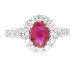 white gold ring with oval ruby and diamonds 