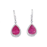 white gold pear shaped ruby and diamond drop earrings