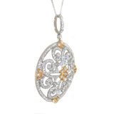 white gold and yellow gold diamond floral circle pendant